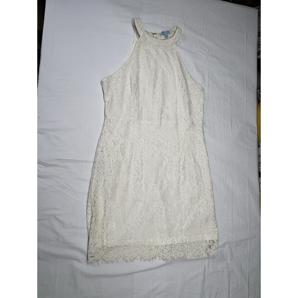 She + Sky Women’s Large Ivory Lace Shift Dress Sleeveless Wedding Cocktail